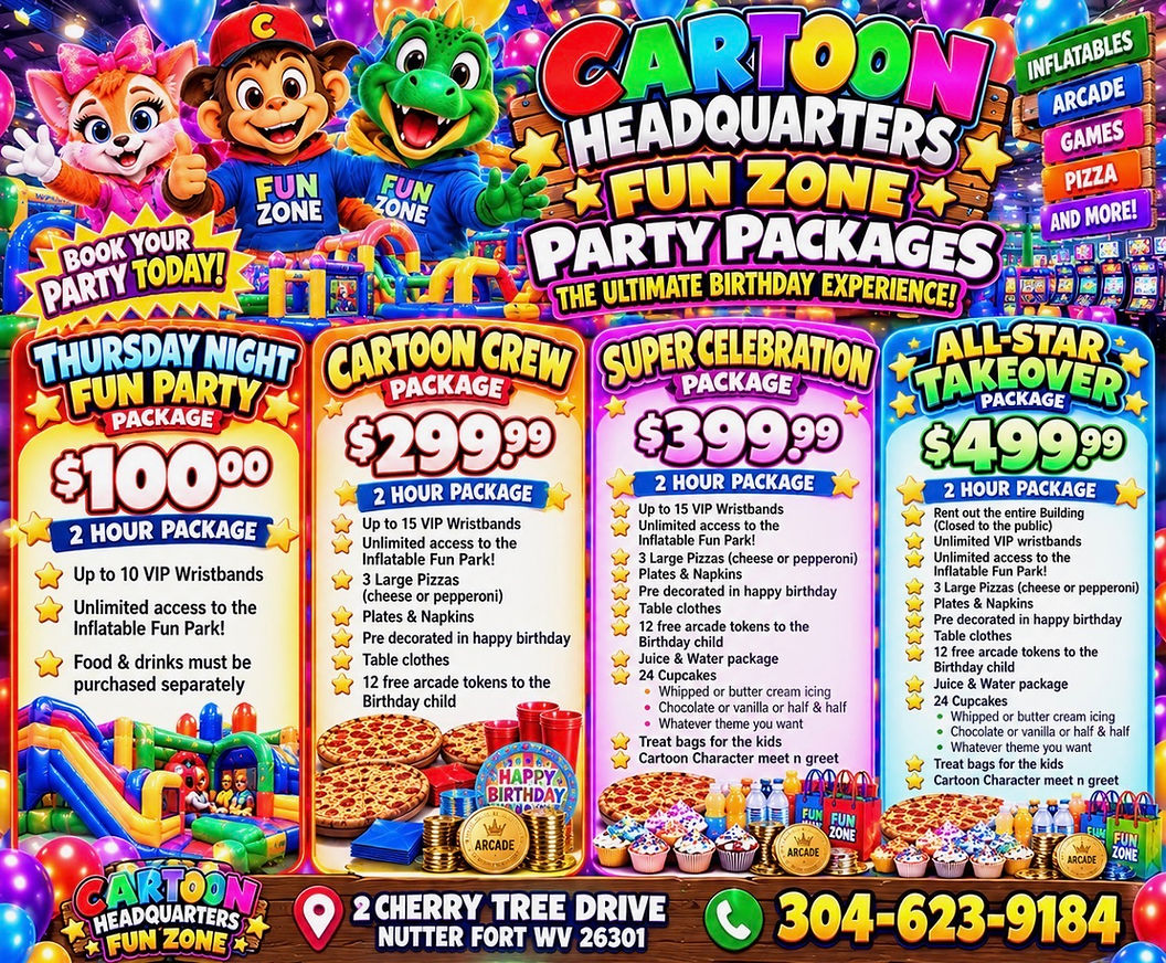 Cartoon HQ Party Packages